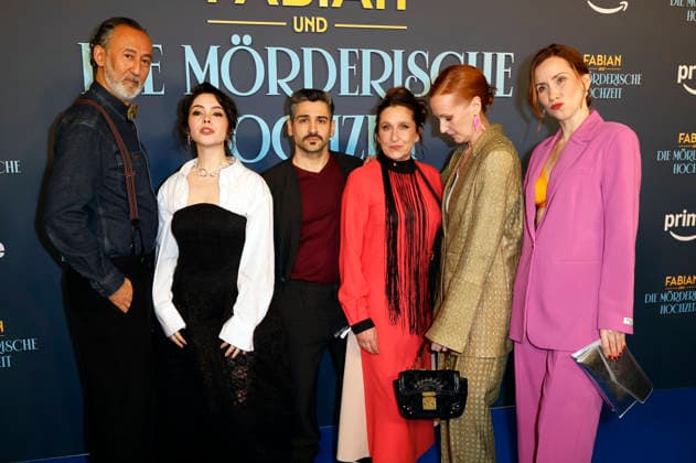 Ercan Durmaz, Tamara Romera Gines, Daniel Rodic, Barbara Philipp, Nicole Beutler und Lena Dörrie bei der Premiere des Amazon Prime Video-Films Fabian und die mörderische Hochzeit im Cinenova. Köln, 30.01.2026