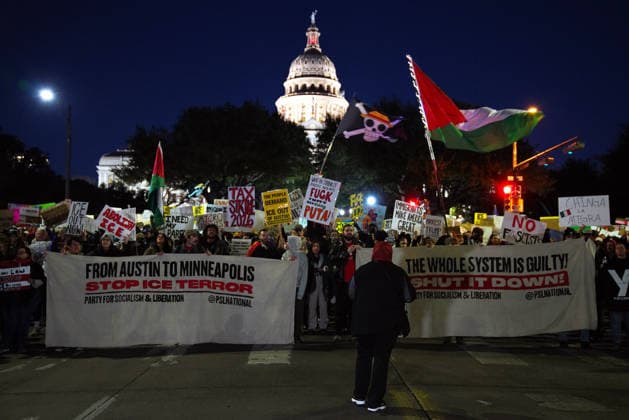 January 30, 2026, Austin, Texas, United States: Protestors join the nationwide day of action on immigration enforcement at the Texas State Capitol in Austin, Texas on Friday, Jan. 30, 2026. Austin United States - ZUMAs312 20260130_znp_s312_029 Copyright: xDustinxSafranekx