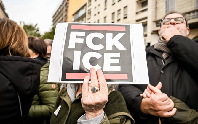 January 31, 2026, Milan, Mi, Italy: January 31, 2026, Milan. ICE OUT. Left-wing protest against the possible presence of U.S. Special Forces during the Milan-Cortina Winter Olympics. Milan Italy  - ZUMAa289 20260131_zia_a289_080 Copyright: xNicolaxMarfisix