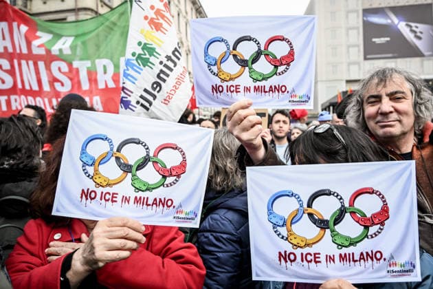 January 31, 2026, Milan, Mi, Italy: January 31, 2026, Milan. ICE OUT. Left-wing protest against the possible presence of U.S. Special Forces during the Milan-Cortina Winter Olympics. Milan Italy  - ZUMAa289 20260131_zia_a289_085 Copyright: xNicolaxMarfisix
