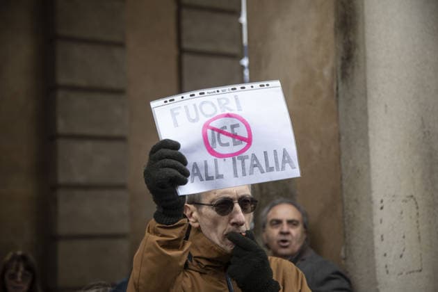 Milan, Piazza XXV APRILE, Demonstration against the Italian Trade Commission (ICE) in Milan s Piazza 25 Aprile, Ice in Milan? No Thanks, promoted by the Democratic Party, CIGL, Arci, and ANPI unions.  Copyright: xFrancescoxEnriquezx xipa-agency.netx xFrancescoxEnriquezx IPA_Agency_IPA70796452