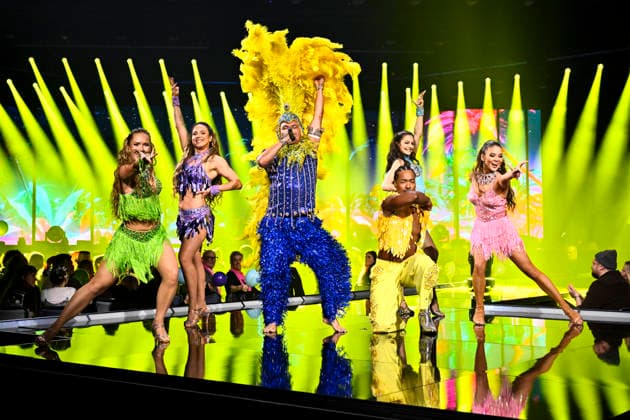 LINKÖPING, SWEDEN 20260131 Junior Lerin with the entry Copacabana boy on stage during Saturdays round 1 of Melodifestivalen 2026 Saab arena in Linköping LINKÖPING SWEDEN x10060x  Copyright: xHenrikxMontgomery TTx MELODIFESTIVALEN 2026 LINKÖPING Vm9fwvCYs1g