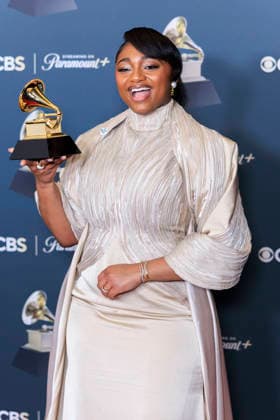 February 1, 2026, Los Angeles, California, USA: Samara Joy at the 68th Annual Grammy Awards press room on Sunday February 1, 2026 at Crypto.com Arena in Los Angeles, California. ARIANA RUIZ PI Los Angeles USA - ZUMAp124 20260201_zaa_p124_098 Copyright: xArianaxRuizx