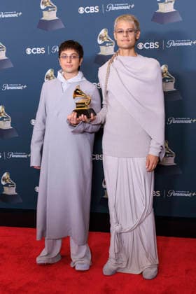 February 1, 2026, Los Angeles, California, USA: (L-R) Paco Amoroso and CA7RIEL at the 68th Annual Grammy Awards press room on Sunday February 1, 2026 at Crypto.com Arena in Los Angeles, California. ARIANA RUIZ PI Los Angeles USA - ZUMAp124 20260201_zaa_p124_127 Copyright: xArianaxRuizx