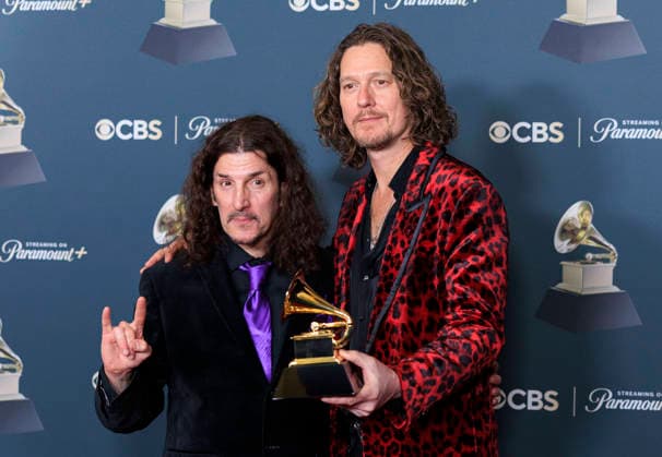 February 1, 2026, Los Angeles, California, USA: (L-R) Frank Bello and Adam Wakeman at the 68th Annual Grammy Awards press room on Sunday February 1, 2026 at Crypto.com Arena in Los Angeles, California. ARIANA RUIZ PI Los Angeles USA - ZUMAp124 20260201_zaa_p124_256 Copyright: xArianaxRuizx