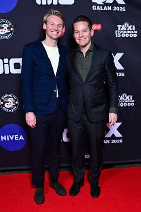 STOCKHOLM, SWEDEN 20260202 Johan Ekström, nominated for LGBTQI of the Year, and his partner Tobias Nordin arrive at the QX gala at Cirkus in Stockholm STOCKHOLM SWEDEN x10030x  Copyright: xJonasxEkströmer TTx QX-GALAN 2026 UDAR9pZD-lA