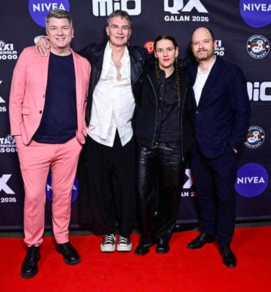 STOCKHOLM, SWEDEN 20260202 Mats Strandberg, nominee for LGBTQI of the Year, Johan Ehn, Siri Hjorton Wagner, Mattias J Skoglund, arrive at the QX gala at Cirkus in Stockholm STOCKHOLM SWEDEN x10030x  Copyright: xJonasxEkströmer TTx QX-GALAN 2026 TBbIt8nrCuQ