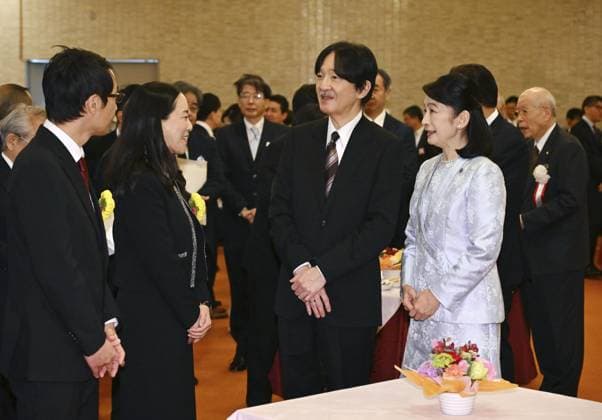 Japanese crown prince at award ceremony Japanese Crown Prince Fumihito (front, 2nd from R) and Crown Princess Kiko (front, far R) meet winners of the Japan Society for the Promotion of Science prize and the Japan Academy Medal following an award ceremony in Tokyo on Feb. 3, 2026. (Pool photo)  A14AA0005241462P