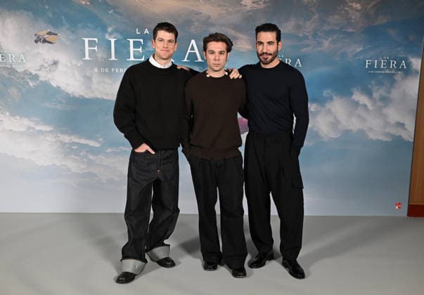 Photocall of the film La Fiera in Madrid Actors Miguel Bernardeau, Carlos Cuevas and Miguel Ángel Silvestre pose during the presentation of the film La Fiera at the Hotel Barceló Torre de Madrid, on February 3, 2026, in Madrid Spain The film delves into the universe of BASE jumping in wingsuits, one of the most extreme and fascinating disciplines of extreme sports, to build a deeply human story PHOTOCALL CINE FILM ACTOR 03 FEBRUARY 2026 José Madrid Madrid Spain  Copyright: xJosÃ xOlivax 7262366