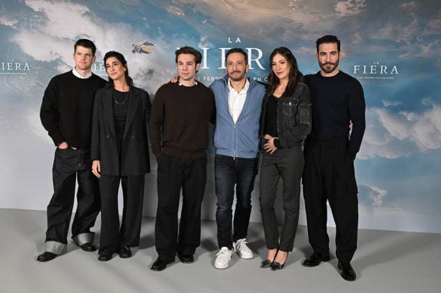 Photocall of the film La Fiera in Madrid Miguel Bernardeau, Stéphanie Magnin, Carlos Cuevas, Salvador Calvo, Candela González and Miguel Ángel Silvestre pose during the presentation of the film La Fiera at the Barceló Torre Hotel in Madrid, on February 3, 2026, in Madrid Spain The film delves into the world of BASE jumping in a wingsuit, one of the most extreme and fascinating disciplines of extreme sports, to build a deeply human story PHOTOCALL CINE FILM ACTOR 03 FEBRUARY 2026 José Madrid Madrid Spain  Copyright: xJosÃ xOlivax 7262392