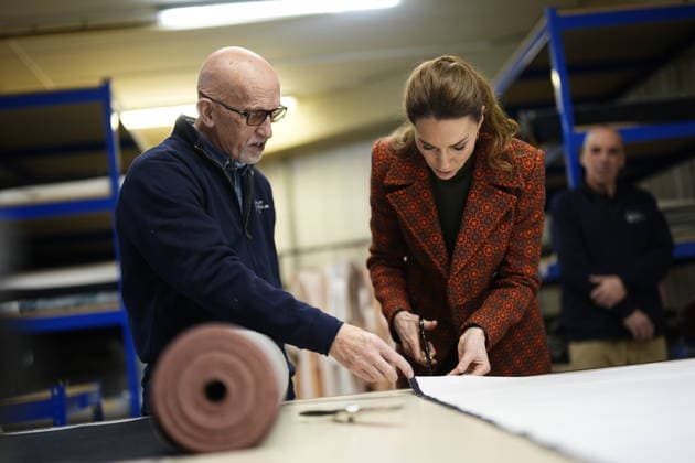 Princess of Wales visits Hiut Denim factory in Cardigan, Wales, 03 February 2026 The Princess of Wales has a go at cutting material during a visit to Hiut Denim, a family-owned company based in Cardigan, designing and manufacturing premium jeans entirely in the UK. Hiut was founded in 2011 to bring the knowledge and skill of jean-making back to Cardigan, where production began in the 1960s. Picture date: Tuesday February 3, 2026., Credit:Aaron Chown Avalon UK, Cardigan  Copyright: xAaronxChownx xAvalonx 1071788653