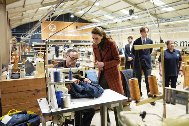 Princess of Wales visits Hiut Denim factory in Cardigan, Wales, 03 February 2026 The Princess of Wales as a pair of jeans are repaired during a visit to Hiut Denim, a family-owned company based in Cardigan, designing and manufacturing premium jeans entirely in the UK. Hiut was founded in 2011 to bring the knowledge and skill of jean-making back to Cardigan, where production began in the 1960s. Picture date: Tuesday February 3, 2026., Credit:Aaron Chown Avalon UK, Cardigan  Copyright: xAaronxChownx xAvalonx 1071788687