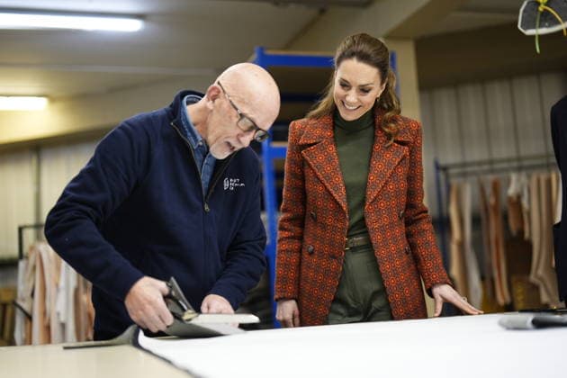 Princess of Wales visits Hiut Denim factory in Cardigan, Wales, 03 February 2026 The Princess of Wales is shown how to cut material during a visit to Hiut Denim, a family-owned company based in Cardigan, designing and manufacturing premium jeans entirely in the UK. Hiut was founded in 2011 to bring the knowledge and skill of jean-making back to Cardigan, where production began in the 1960s. Picture date: Tuesday February 3, 2026., Credit:Aaron Chown Avalon UK, Cardigan  Copyright: xAaronxChownx xAvalonx 1071788801