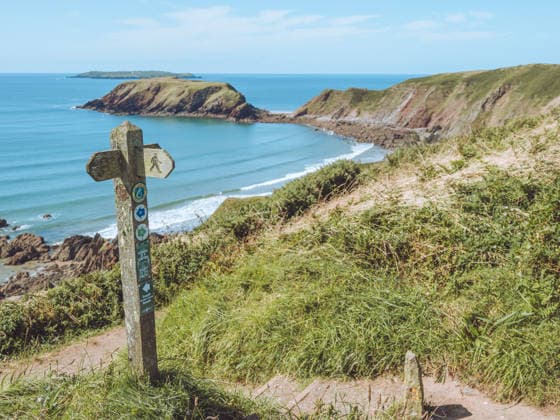 Wegweiser für den Pembrokeshire Coastal Path in Marloes Sands Fingerposts signs for the Pembrokeshire Coastal path at Marloes Sands (License=RF) Copyright: xZoonar.com DxHarrison-Wardx 24567400