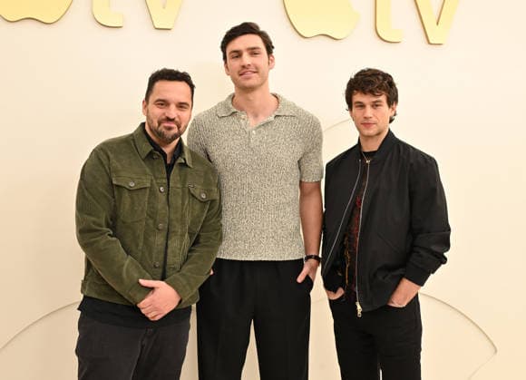 Apple TV Press Day Jake Johnson, Charlie Hall and Brandon Flynn arriving to Apple TV Press Day at Barker Hanger on February 03, 2026 in Santa Monica, CA. Santa Monica Barker Hanger California USA Copyright: xLISAxOConnor AFF-USA.comx