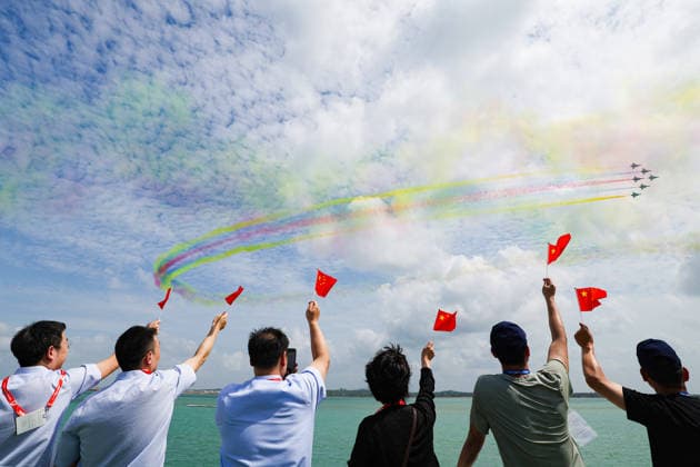 (260204) -- SINGAPORE, Feb. 4, 2026 -- Aircraft of the Bayi Aerobatic Team of the Chinese People s Liberation Army (PLA) Air Force perform during the 10th Singapore Airshow in Singapore, Feb. 4, 2026. The 10th Singapore Airshow opened on Tuesday at the Changi Exhibition Center. The airshow runs until Feb. 8, with the Bayi Aerobatic Team of the Chinese People s Liberation Army (PLA) Air Force delivering flight displays. (Photo by Xinhua) SINGAPORE-AIRSHOW-CHINESE PLA-BAYI AEROBATIC TEAM-PERFORMANCE ZhuxJianghai 