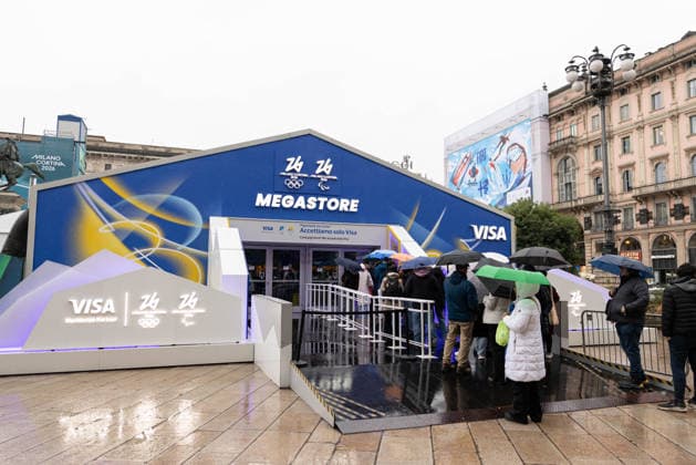 Illustration and atmosphere in Milan before the start of the Olympics Winter Games A picture shows a part of the Milano Cortina 2026 Olympic Games megastore at Piazza Duomo ahead of the Milano Cortina 2026 Olympic Games, in Milan on February 4, 2026. Photo by Alexis Jumeau ABACAPRESS.COM Milan  Copyright: xJumeauxAlexis ABACAx
