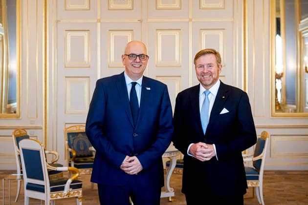 04-02-2026 Palace King Willem-Alexander during a meeting with Andreas Bovenschulte, President of the Federal Council of Germany, in the balkonroom at palace Noordeinde in The Hague. Â Copyright: xPPEx