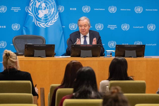 News Bilder des Tages #2 (260204) -- UNITED NATIONS, Feb. 4, 2026 -- UN Secretary-General Antonio Guterres speaks at a press briefing at the UN headquarters in New York, Feb. 4, 2026. Guterres said Wednesday that he has submitted to the General Assembly the composition of a new international scientific panel on artificial intelligence. (Manuel Elias Handout via Xinhua) UN-GUTERRES-ARTIFICIAL INTELLIGENCE SCIENTIFIC PANEL UNxPhoto 