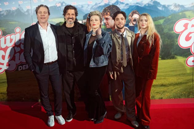 Pierre Monnard, Pasquale Aleardi, Susanne Kunz, Luca Hänni und Elena Flury bei der Weltpremiere des Kinofilms Ewigi Liebi im Abaton. Zürich, 04.02.2026