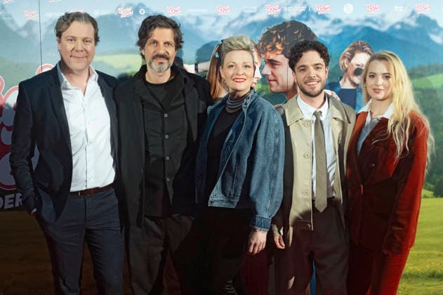 Pierre Monnard, Pasquale Aleardi, Susanne Kunz, Luca Hänni und Elena Flury bei der Weltpremiere des Kinofilms Ewigi Liebi im Abaton. Zürich, 04.02.2026