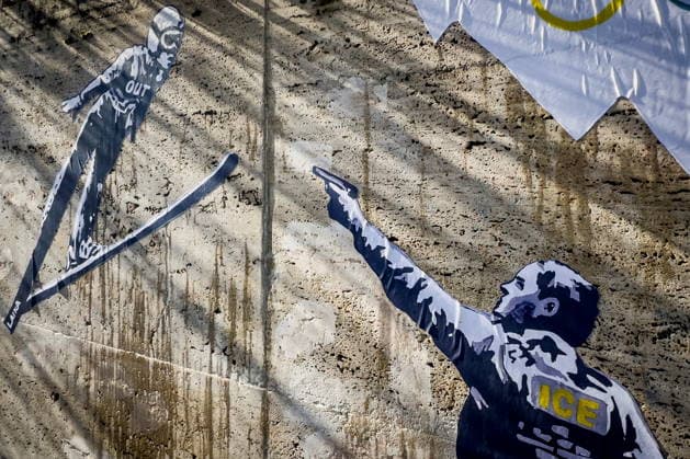 New mural by street artist LAIKA Ice Out , against the presence of ICE at the Milano-Cortina Olympic Games New mural by street artist LAIKA Ice Out is a denunciation of the presence of the American federal agency at the Milan-Cortina Olympic Games, Rome, February 5th 2026, Credit:Alessandro Serrano Avalon Italy, Rome  Copyright: xAlessandroxSerrano x xAvalonx 1072260318