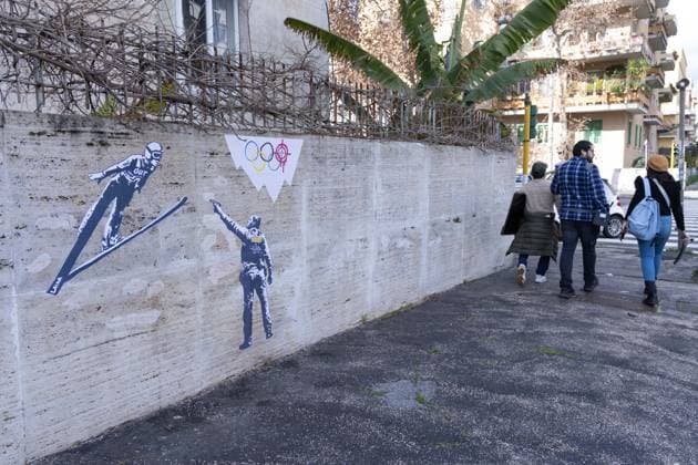 The new work by street artist Laika, entitled Ice out! , against the presence of ICE agents at the Milan-Cortina Olympics, appeared in Rome in front of the CONI headquarters on Viale Tiziano.  Copyright: xMatteoxNardonex xipa-agency.netx xMatteoxNardonex IPA_Agency_IPA70992702