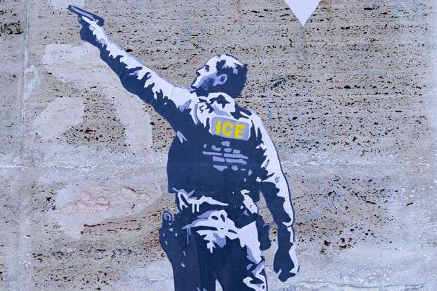 The new work by street artist Laika, entitled Ice out! , against the presence of ICE agents at the Milan-Cortina Olympics, appeared in Rome in front of the CONI headquarters on Viale Tiziano.  Copyright: xMatteoxNardonex xipa-agency.netx xMatteoxNardonex IPA_Agency_IPA70992708