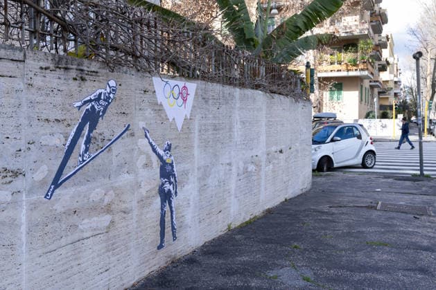 The new work by street artist Laika, entitled Ice out! , against the presence of ICE agents at the Milan-Cortina Olympics, appeared in Rome in front of the CONI headquarters on Viale Tiziano.  Copyright: xMatteoxNardonex xipa-agency.netx xMatteoxNardonex IPA_Agency_IPA70992720