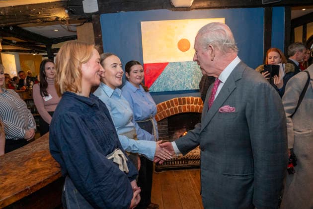 . 05 02 2026. Dedham, United Kingdom. King Charles III and Queen Camilla during a visit to the Sun Inn in Dedham,Essex, United Kingdom  xPoolx xi-Imagesx IIM-26552-0001