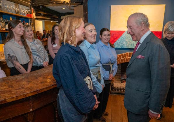 . 05 02 2026. Dedham, United Kingdom. King Charles III and Queen Camilla during a visit to the Sun Inn in Dedham,Essex, United Kingdom  xPoolx xi-Imagesx IIM-26552-0004