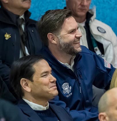 February 5, 2026, Milan, Lombardy, Italy: United States Vice President, JD VANCE, talks with United States Secretary of State, MARCO RUBIO as they cheer on USA as they play against Team Czechia in the Preliminary Round Group B at the Milano Ice Park In Rho in MILAN, Italy during the 2026 Milano Corntina Winter Olympics. Team USA beats Team Czechia 5-1. Milan Italy - ZUMAa161 20260205_oly_a161_048 Copyright: xWalterxG.xArcex