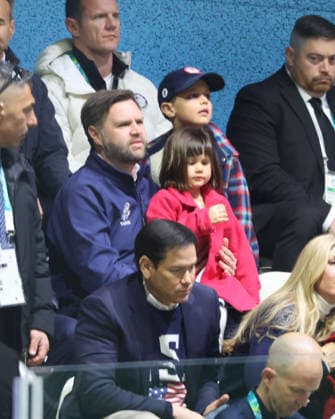 February 5, 2026, Milan, Lombardy, Italy: U.S. Vice President JD Vance with his family in the stands at women s ice hockey Group A play between Team United States and Team Czechia during the Milano Cortina 2026 Olympic Winter Games at Milano Rho Ice Hockey Arena. Milan Italy - ZUMAm117 20260205_oly_m117_026 Copyright: xDavidxMcIntyrex