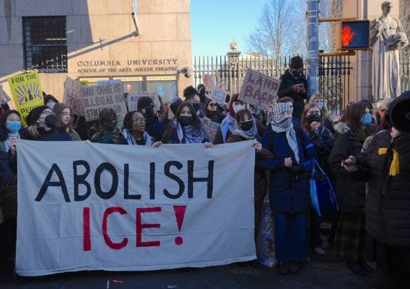 Multiple arrests at an anti-ICE protest at Columbia University NEW YORK, UNITED STATES - FEBRUARY 5: Protesters, mostly students targeted by ICE and demanding more protections, were arrested by New York police for engaging in civil disobedience by blocking a road outside Columbia University on February 5, 2026, in New York City, United States. Selcuk Acar Anadolu New York United States. Editorial use only. Please get in touch for any other usage.  Copyright: x2026xAnadoluxSelcukxAcarx