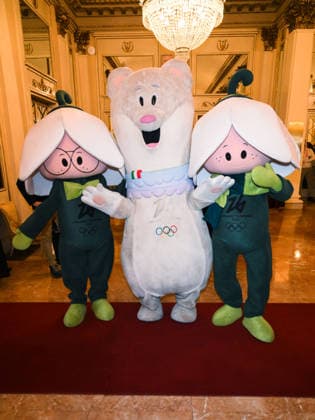 Milan, Milan Cortina 2026 Olympic Games, Welcome cocktail for guests at the Opening Ceremony at the Teatro alla Scala. Pictured: the mascot.  Copyright: xAlbertoxTerenghix xipa-agency.netx xComi Terenghix IPA_Agency_IPA71039121