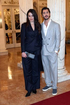 Milan, Milan Cortina 2026 Olympic Games, Welcome cocktail for guests at the Opening Ceremony at Teatro alla Scala - Luca Gervasi with a friend  Copyright: xAlbertoxTerenghix xipa-agency.netx xComi Terenghix IPA_Agency_IPA71043115