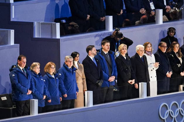 Winter Olympic Games Milano Cortina 2026 Opening Night Pre-Show San Siro Stadium - Milan, Italy ?;Kristin Kloster Aasen;Claudia Bach;Thomas Bach;Usha Vance;James David Vance;Tyrone Seward;Kirsty Coventry;Sergio Mattarella;Laura Mattarella;Ignazio La Russa;Laura de Cicco Winter Olympic Games Milano Cortina 2026 Opening Night Pre-Show San Siro Stadium - Milan, Italy 6th February 2026 SGPItalia id 134457_003 Not Exclusive  Copyright: xALFONSOxCATALANO SGPITALIAx