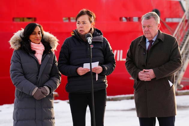 Joint Canadian, Danish, and Greenlandic press conference Greenland s Minister for Foreign Affairs, Vivian Motzfeldt (C) talks to the press during a press conference with Danish Foreign Minister Lars Loekke Rasmussen and Canada s Foreign Minister Anita Anand in Nuuk, Greenland Saturday, February 7, 2026. , Greenland Denmark Copyright: IdaxMariexOdgaardx spdk20260207-165630-L