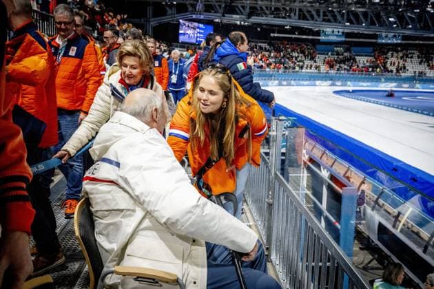 MILAN - Queen Maxima, Princess Amalia and King Willem-Alexander congratulate Norwegian King Harald and Norwegian Queen Sonjana in the 5,000 meters speed skating men s final Milano Speed Skating Stadium Olympic Winter Games Milan Cortina 2026 ROBIN UTRECHT ANP netherlands out - belgium out  Copyright: xx x550051199x originalFilename: 550051199.jpg