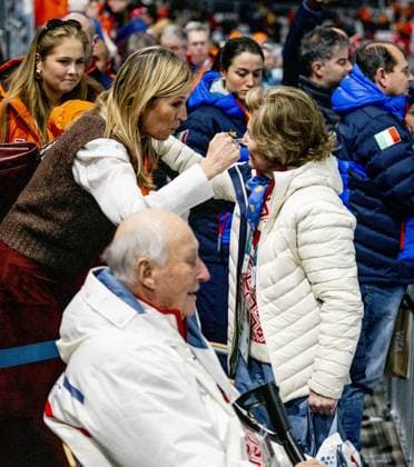 MILAN - Queen Maxima, Princess Amalia and King Willem-Alexander congratulate Norwegian King Harald and Norwegian Queen Sonjana in the 5,000 meters speed skating men s final Milano Speed Skating Stadium Olympic Winter Games Milan Cortina 2026 ROBIN UTRECHT ANP netherlands out - belgium out  Copyright: xx x550051231x originalFilename: 550051231.jpg
