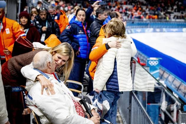 MILAN - Queen Maxima, Princess Amalia and King Willem-Alexander congratulate Norwegian King Harald and Norwegian Queen Sonjana in the 5,000 meters speed skating men s final Milano Speed Skating Stadium Olympic Winter Games Milan Cortina 2026 ROBIN UTRECHT ANP netherlands out - belgium out  Copyright: xx x550051284x originalFilename: 550051284.jpg
