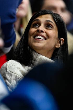 Winter Olympics - Usha Vance At Milano Ice Skating Arena - Milan Second Lady of the United States and wife of JD Vance (not pictured), Usha Vance is seen in the stands at the Women Single Skating - Free Skating event on day two of the Milano Cortina 2026 Winter Olympic games at Milano Ice Skating Arena on February 8, 2026 in Milan, Italy. Photo by JMP ABACAPRESS.COM Milan Italy  Copyright: xJMP ABACAx