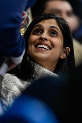Winter Olympics - Usha Vance At Milano Ice Skating Arena - Milan Second Lady of the United States and wife of JD Vance (not pictured), Usha Vance is seen in the stands at the Women Single Skating - Free Skating event on day two of the Milano Cortina 2026 Winter Olympic games at Milano Ice Skating Arena on February 8, 2026 in Milan, Italy. Photo by JMP ABACAPRESS.COM Milan Italy  Copyright: xJMP ABACAx
