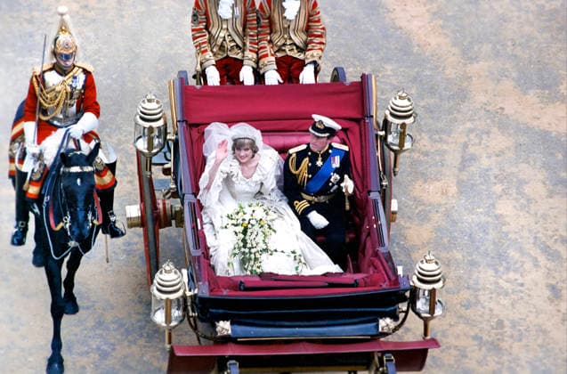 July 29, 1981, London, England, UK: Prince Charles and Princess Diana riding in horse-drawn carriage during their Royal Wedding, high angle view, London, England, UK, President Ronald Reagan White House Photographic Office, July 29, 1981 London UK - ZUMAg145 19810729_zap_g145_001 Copyright: xJTxVintagex