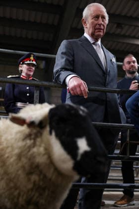 . 09 02 2026. Clitheroe, United Kingdom. King Charles III during a visit to the Clitheroe Auction Mart in Lancashire, United Kingdom.  xPoolx xi-Imagesx IIM-26557-0030