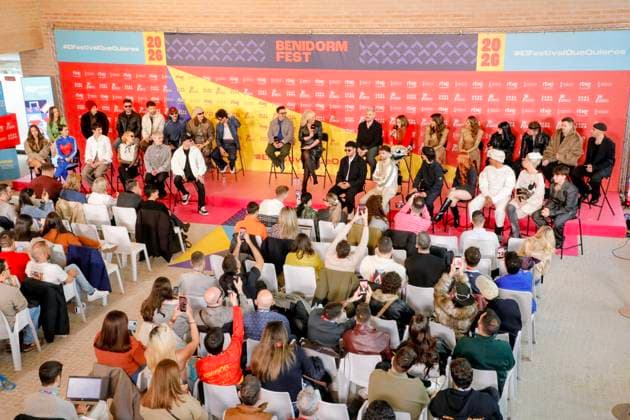 Press conference with the 18 artists of Benidorm Fest 2026 The 18 artists of Benidorm Fest 2026 during a press conference, at the Mirador del Castillo, on February 9, 2026, in Benidorm, Alicante, Valencian Community Spain After the welcome party last Saturday, February 7, today officially starts the week of Benidorm Fest 2026, six days in which the two semi-finals will be held on February 10 and 12 and the final on February 14, 2026 In addition to the three galas, the programming of the sixth edition of the festival includes rehearsals, press conferences and pre and post galas programs 09 FEBRUARY 2026 Joaquí Benidorm, Alicante, Comunidad Va Benidorm, Alicante, Comunidad Va Spain Copyright: xJoaquinxReinax 7276942