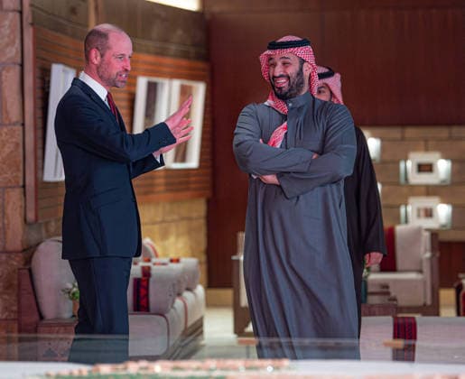 Prince William Meets Mohammed bin Salman - Riyadh Saudi Crown Prince Mohammed bin Salman (also known as MBS) and England’s Prince of Wales William tour At-Turaif, a UNESCO World Heritage Site in Diriyah, near Riyadh, Kingdom of Saudi Arabia, on February 9, 2026. Photo by Balkis Press ABACAPRESS.COM Riyadh Saudi Arabia  Copyright: xBalkisxPress ABACAx