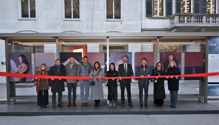 Milan, Italy The Luxury Icons inauguration and presentation at the MonteNapoleone District, the initiative included in the program of the Cultural Olympics of Milan Cortina 2026. In the photo: institutional ribbon cutting with Alessia Cappello, Councilor for Economic Development and Labor Policies of the Municipality of Milan, Guglielmo Miani, president of MonteNapoleone district, Barbara Ricci, CEO of Giorgio Linea, Annalisa Cardinale, director of RODO, Stefano Mologni, Chen Man, photographer of the exhibition with other event organizers. Copyright: xNickxZonnax xipa-agency.netx xNickxZonnax IPA_Agency_IPA71223129