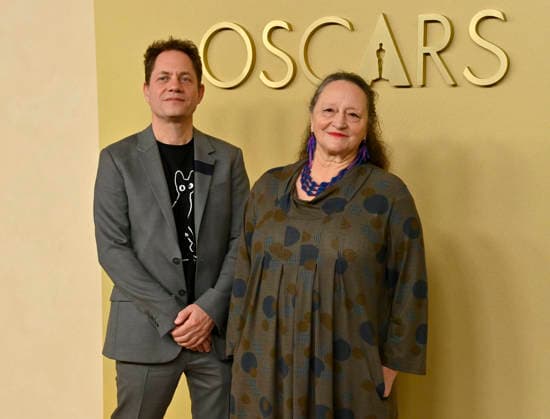 Ron Dyens and Florence Miailhe attend the 98th annual Oscars nominees luncheon at the Beverly Hilton Hotel in Beverly Hills, California on Tuesday, February 10, 2026.  LAP20260210611 JIMxRUYMEN