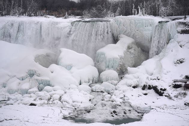Niagara Falls Partially Freezes NIAGARA FALLS, CANADA - FEBRUARY 10 : American Falls are seen from the Canadian side of the Niagara River amid below-freezing temperatures in Ontario, Canada on February 10, 2026. Mert Alper Dervis Anadolu Ontario Canada. Editorial use only. Please get in touch for any other usage.  Copyright: x2026xAnadoluxMertxAlperxDervisx